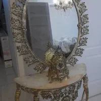 آینه کنسول تمام برنزی همراه با ساعت در حد نو