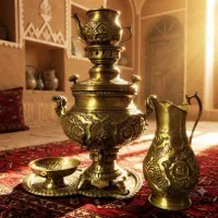 سماور برنجی گل و بلبل اصفهان قدیم