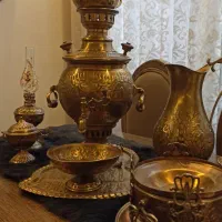 سرویس کامل سماور برنجی قدیمی ۲۰ قلم