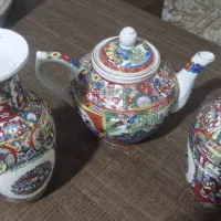 دکوری ست گلدان و قوری سنتی قرمز