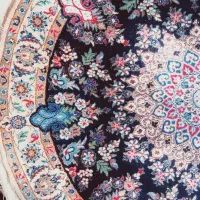 قالی دستباف پشم و ابریشم، گرد ۱.۵ متری|فرش|کاشان, راوند|دیوار