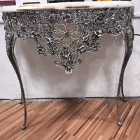 میز زیر ایینه برنز با ابکاری نقره و سنگ مرمر