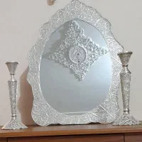 آیینه و شمعدان ملیله کاری ابکاری نقره