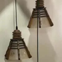 لوستر آویز سه شاخه چوبی