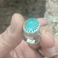 انگشتر نقره فیروزه نیشابور رکاب چنگی قلمزنی صفوی
