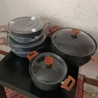 ست قابلمه ۱۲ پارچه چدن دسته چوبی
