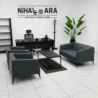 مبل اداری نیلا  میز مدیریتی پایه مثلثی صندلی