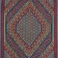 گلیم آنتیک کمیاب کلکسیونی نقشه ماهی دوروی قاجاری