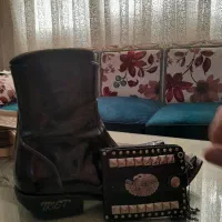 کفش پوت مردانه چرم وکیف جیبی وسترن چرم