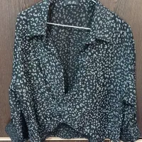 شومیز گره ی پلنگی مشکی نقره ای