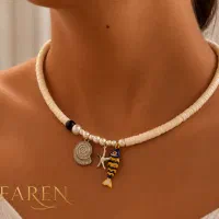 گردنبند واشری و مهره ای سفید زنانه