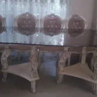 شیشه ۱۲میل میز نهارخوری سالم و دودی و ابزار خورده