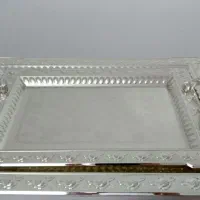 سینی پذیرایی استیل لوکس گل برجسته.۲عدد
