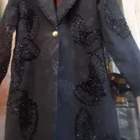 کت ژاکارد مانتو نازک خنک کارشده جواهر دوزی مشکی