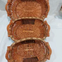 سبد سه تایی حصیری بافت تمام چوبی کاردست
