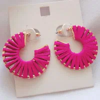 گوشواره نیم حلقه ای حصیری سرخ آبی (ارغوانی)