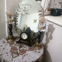 آینه شمعدان وساعت رومیزی جنس برنز