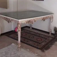 میز ناهار خوری ۶ نفره منبت سه بعدی سفید‌طلایی