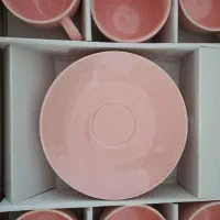 ۲دست فنجان نعلبکی سرامیکی در رنگهای صورتی و طوسی