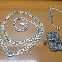 گردنبند و دستبند و پلاک نقره 50گرم