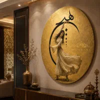 تابلو نقاشی رنگ روغن سماع روی بوم گرد ورق طلا