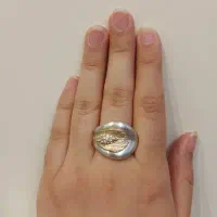 انگشتر برگ دو رنگ نقره ای طلایی