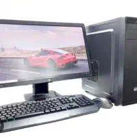 کیس کامپیوتر گیمینگ با مانیتور، موس و کیبورد