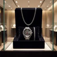 نیم ست نقره ای مدل Cartier+ساعت مچی DIESEL مردانه