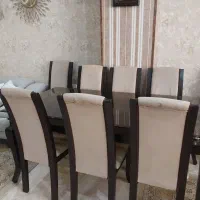 میز و صندلی ناهارخوری ۸ نفره چوبی همراه شیشه