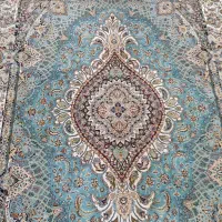 یک جفت فرش ۶ متری دستباف گونه زمینه آبی فیروزه ای