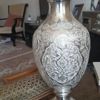 گلدان نقره قلمکاری شوه،کار دست استاد لطفی