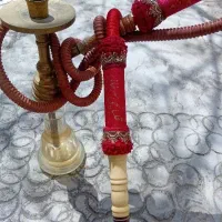 دو عدد قلیان خوانسار و میوه ای برنجی و چوبی