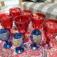 لیوان پایه دار، قرمز 6 عدد، ابی 3 عدد