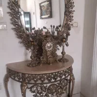 آینه وشمعدون وساعت جنس آلیاژ فشرده طرح برنز