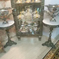 دو عدد جا میوهای برنز اصل و کاسه چینی گل برجسته
