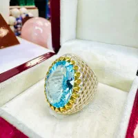 انگشتر فوق کلکسیونی توپاز آبی شبکه ای جواهری سوئیس
