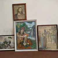 نقاشی قدیمی قهوه خانه ای  ۴عدد باهم کهنه 70ساله