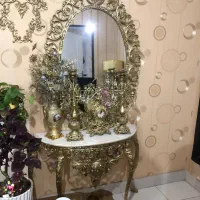 آینه و شمعدان به همراه ساعت کوچیک جنس آلیاژ و برنج