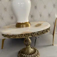 میزعسلی  برنز بیضی با رویه سنگ مرمر