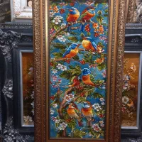 تابلو فرش باغ پرندگان چله ابریشم برجسته برند golha