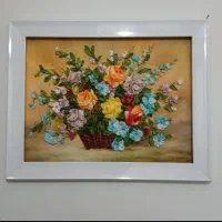 تابلوی ربان دوزی(طرح سبد پر گل)