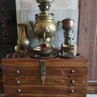 ست سماور ذغالی با صندوق چوبی