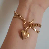 دستبند دولایه دستساز  بدون حساسیت با ابکاری طلا