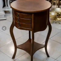 میز تلفن گرد چوبی سه کشو