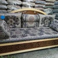 ترمه احمدی رنگ آبی درباری پشتی شاه‌نشین