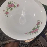 کاسه گل سرخی و پیاله گل سرخی پارچ و فلاسک