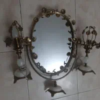آیینه و شمعدان برنجی قدیمی