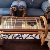 میز چوبی شیشه ای
