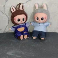 دو عدد عروسک لبوبو قهوه‌ای و طوسی مدل ماکارون