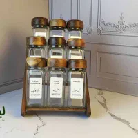 پک کامل استند چوبی 9 تایی چوب طبیعی گردو